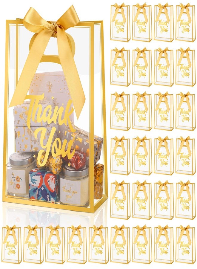 مارسبارك، 30 قطعة من أكياس الهدايا الشفافة مع مقبض، أكياس هدايا بلاستيكية شفافة مع شريط، أكياس حمل شفافة لحفلات الزفاف وأعياد الميلاد وتوزيعات الحفلات، 10.24 × 7.09 × 3.15 بوصة (ذهبي) - Image 1